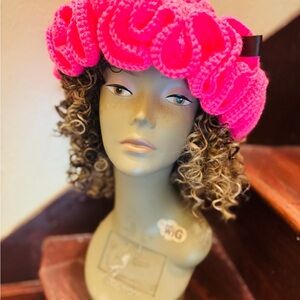 Pink Scalloped Knit Hat